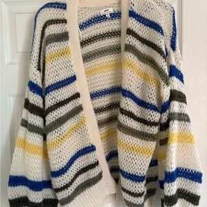 Aerie Cream Striped Open-Front Cardigan